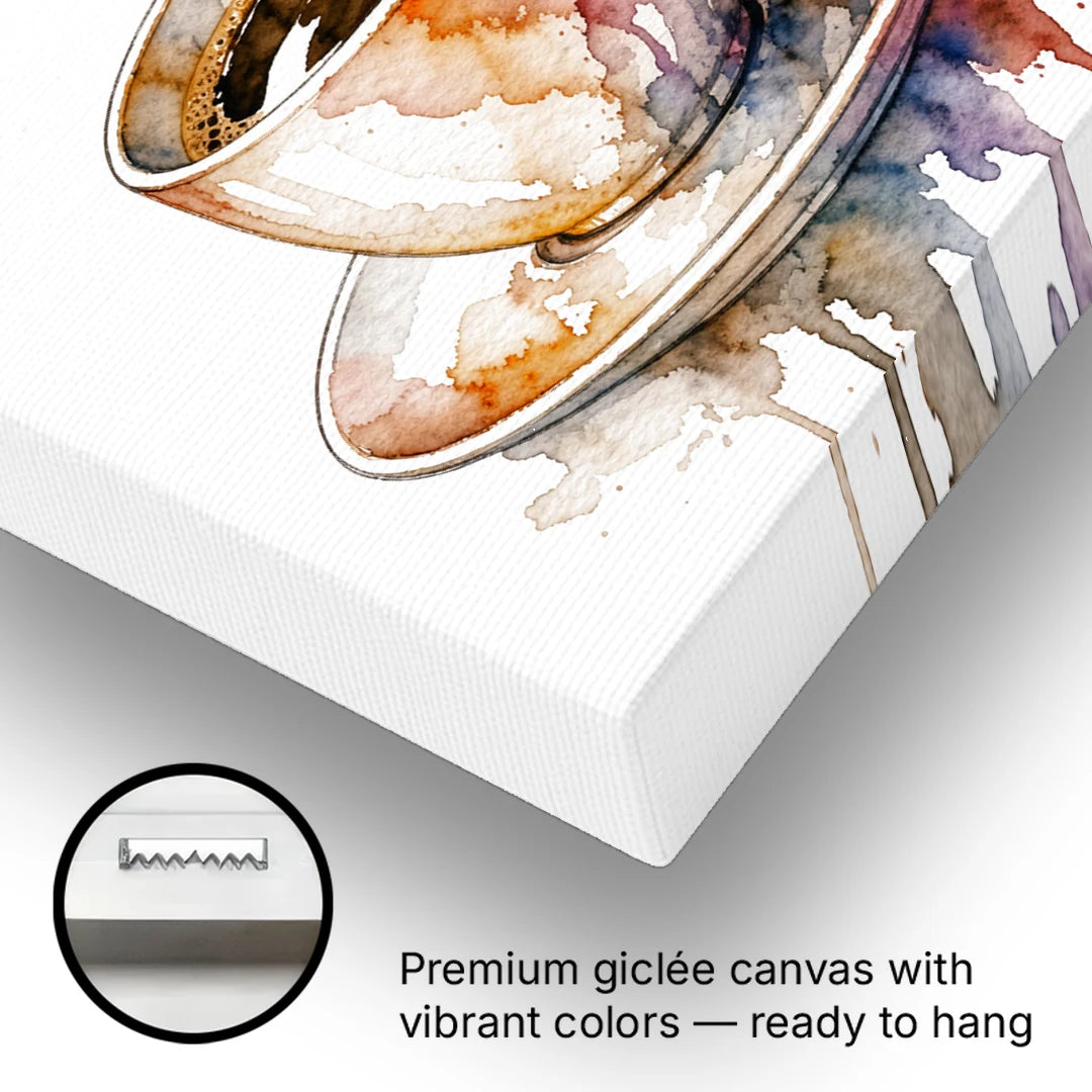 Coffee Watercolor Painting With Rising Steam - Canvas Wall Art - Gallery Wrap Corner