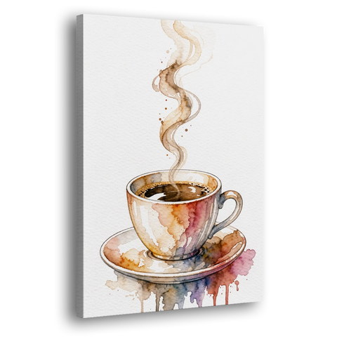 Coffee Watercolor Painting With Rising Steam - Canvas Wall Art
