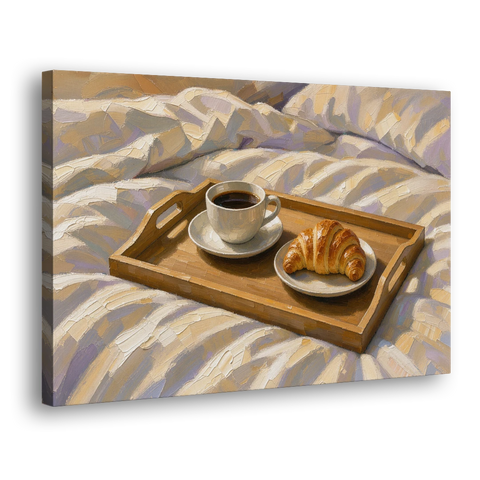 Coffee and Croissant Painting on a Breakfast Tray - Canvas Wall Art - Side