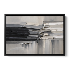 Contemporary Black and White Colliding Impasto Slabs - Black Framed Canvas Wall Art - Front