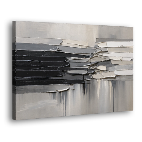 Contemporary Black and White Colliding Impasto Slabs - Canvas Wall Art