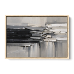 Contemporary Black and White Colliding Impasto Slabs - Oak Framed Canvas Wall Art - Front