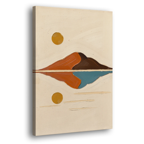 Color Block Painting of a Mirrored Terracotta Mountain - Canvas Wall Art - Side