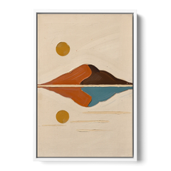 Color Block Painting of a Mirrored Terracotta Mountain - White Framed Canvas Wall Art - Front