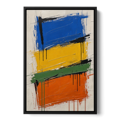 Color Block Turf Green Slash with Black Drips - Black Framed Canvas Wall Art - Front