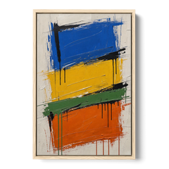 Color Block Turf Green Slash with Black Drips - Oak Framed Canvas Wall Art - Front