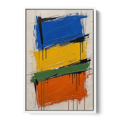 Color Block Turf Green Slash with Black Drips - White Framed Canvas Wall Art - Front