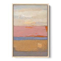 Color Field Abstract Painting in Blush and Ochre - Oak Framed Canvas Wall Art - Front