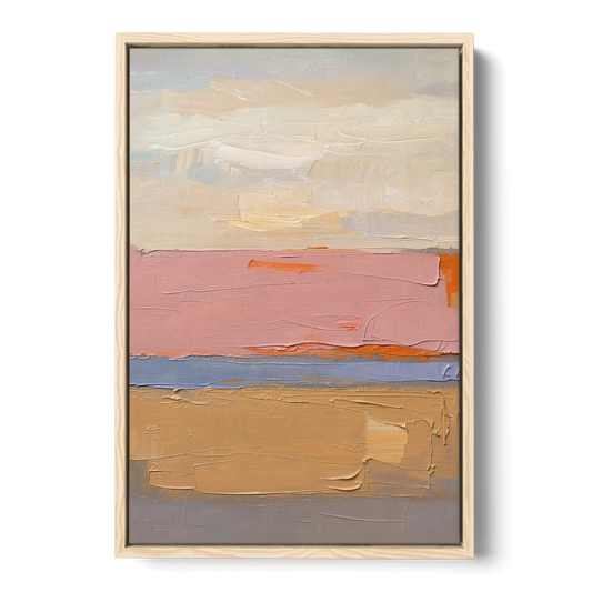 Color Field Abstract Painting in Blush and Ochre - Oak Framed Canvas Wall Art - Front