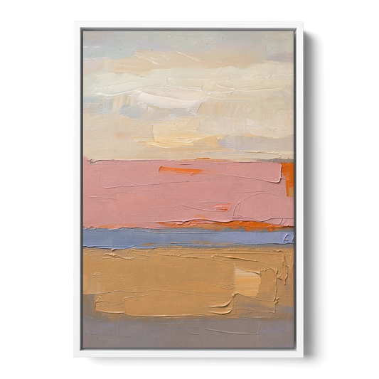 Color Field Abstract Painting in Blush and Ochre - White Framed Canvas Wall Art - Front
