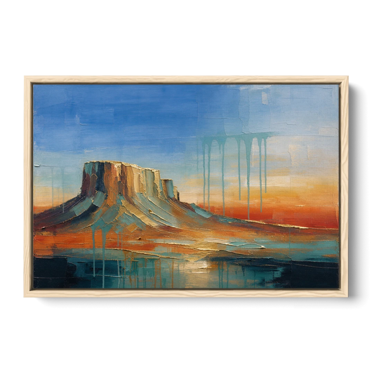 Color Field Painting with Dripping Desert Mesa - Oak Framed Canvas Wall Art - Front