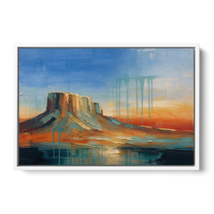 Color Field Painting with Dripping Desert Mesa - White Framed Canvas Wall Art - Front