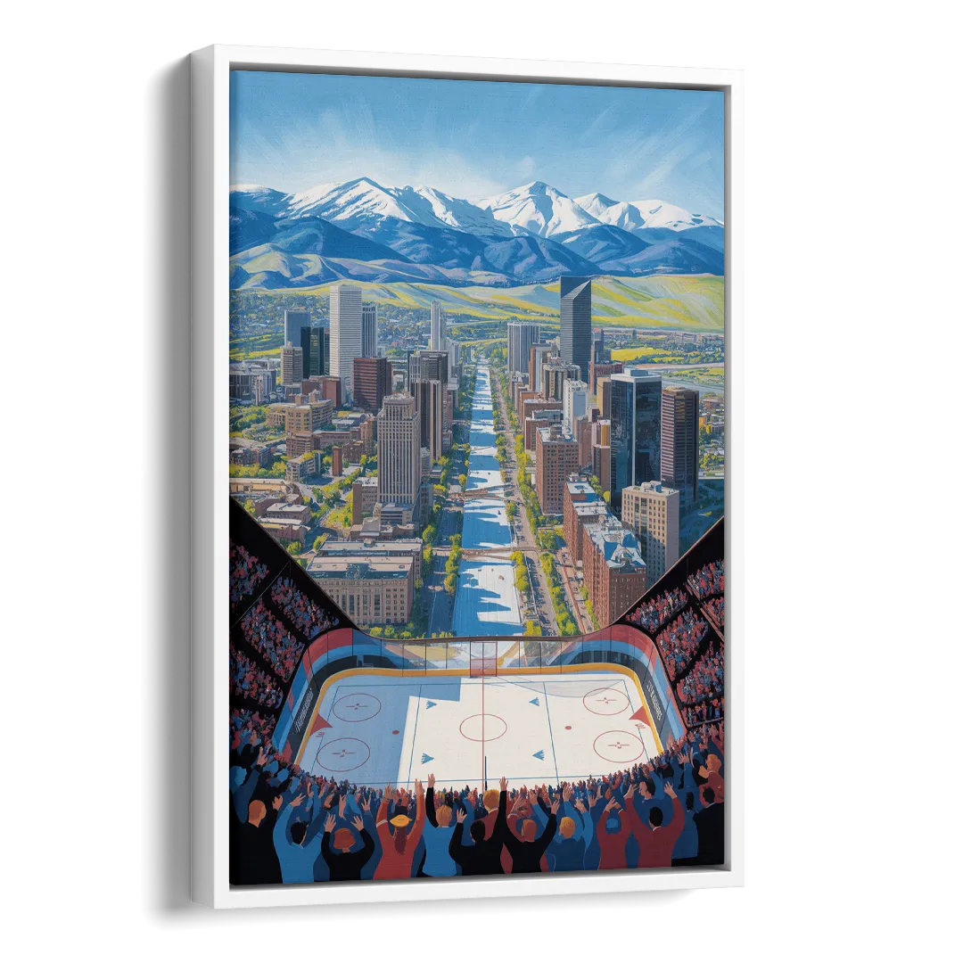 Colorado Avalanche Impressive Denver Cityscape Art Side - White Canvas Wall Art