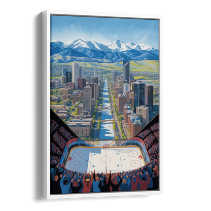 Colorado Avalanche Impressive Denver Cityscape Art Side - White Canvas Wall Art