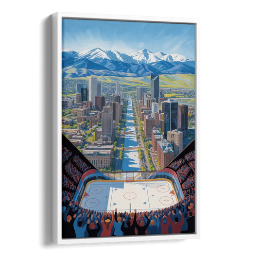 Colorado Avalanche Impressive Denver Cityscape Art Side - White Canvas Wall Art