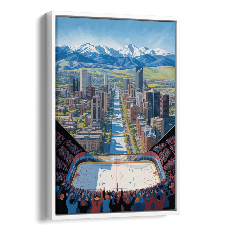 Colorado Avalanche Impressive Denver Cityscape Art Side - White Canvas Wall Art