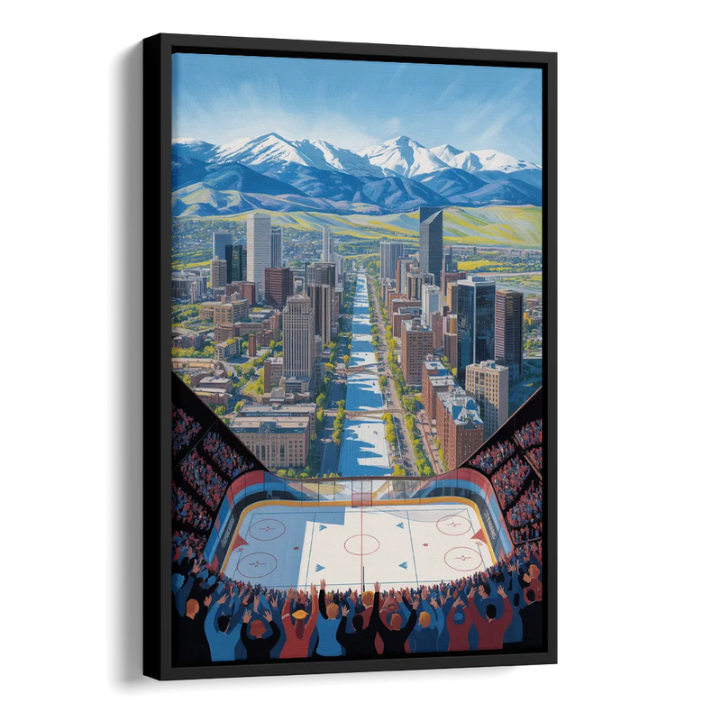 Colorado Avalanche Impressive Denver Cityscape Art Side - Black Canvas Wall Art