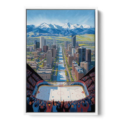 Colorado Avalanche Impressive Denver Cityscape Art Front - White Canvas Wall Art