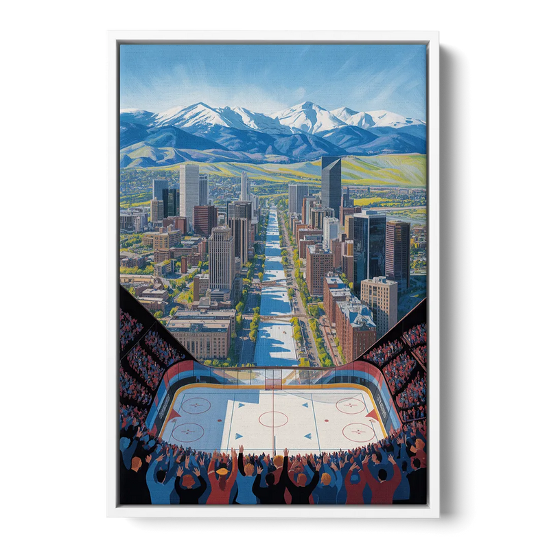 Colorado Avalanche Impressive Denver Cityscape Art Front - White Canvas Wall Art