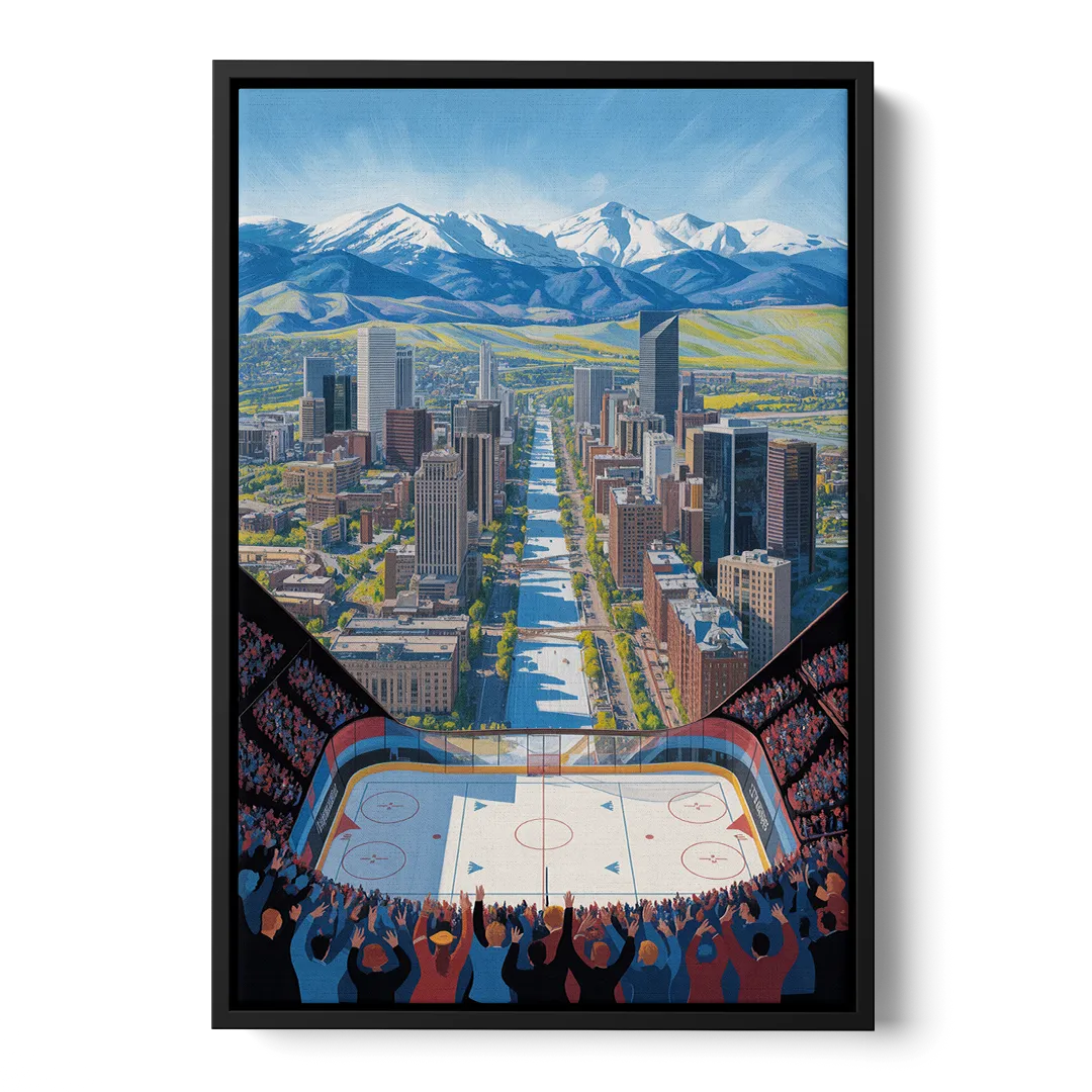 Colorado Avalanche Impressive Denver Cityscape Art - Black Frame Canvas