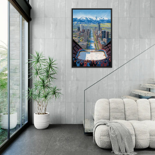 Colorado Avalanche Impressive Denver Cityscape Art - Living Room Black Frame Canvas