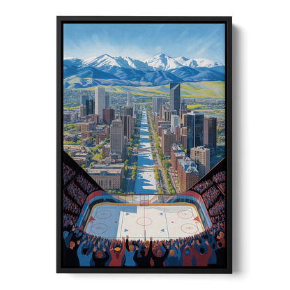 Colorado Avalanche Impressive Denver Cityscape Art Front - Black Canvas Wall Art