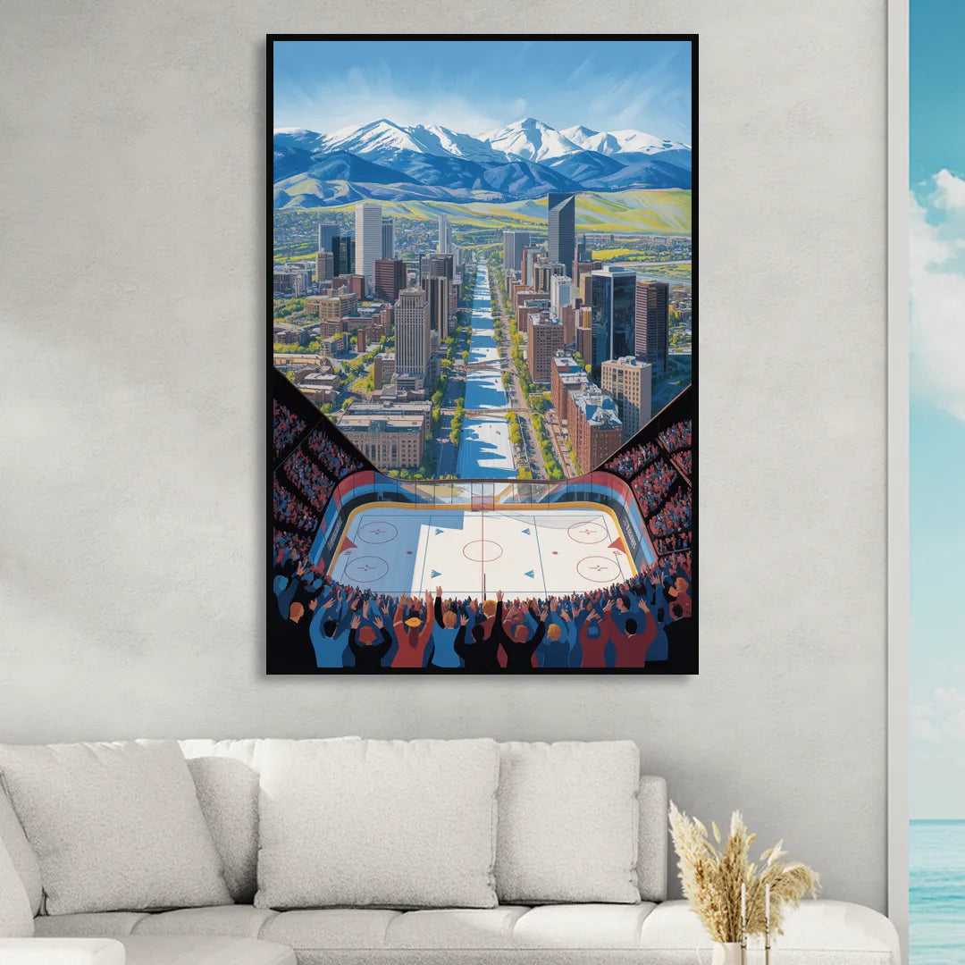 Colorado Avalanche Impressive Denver Cityscape Art Sitting Room - Black Canvas Wall Art