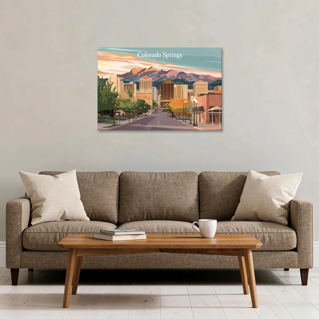 Colorado Springs Downtown Charm - Canvas Wall Art - Sofa - 36x24