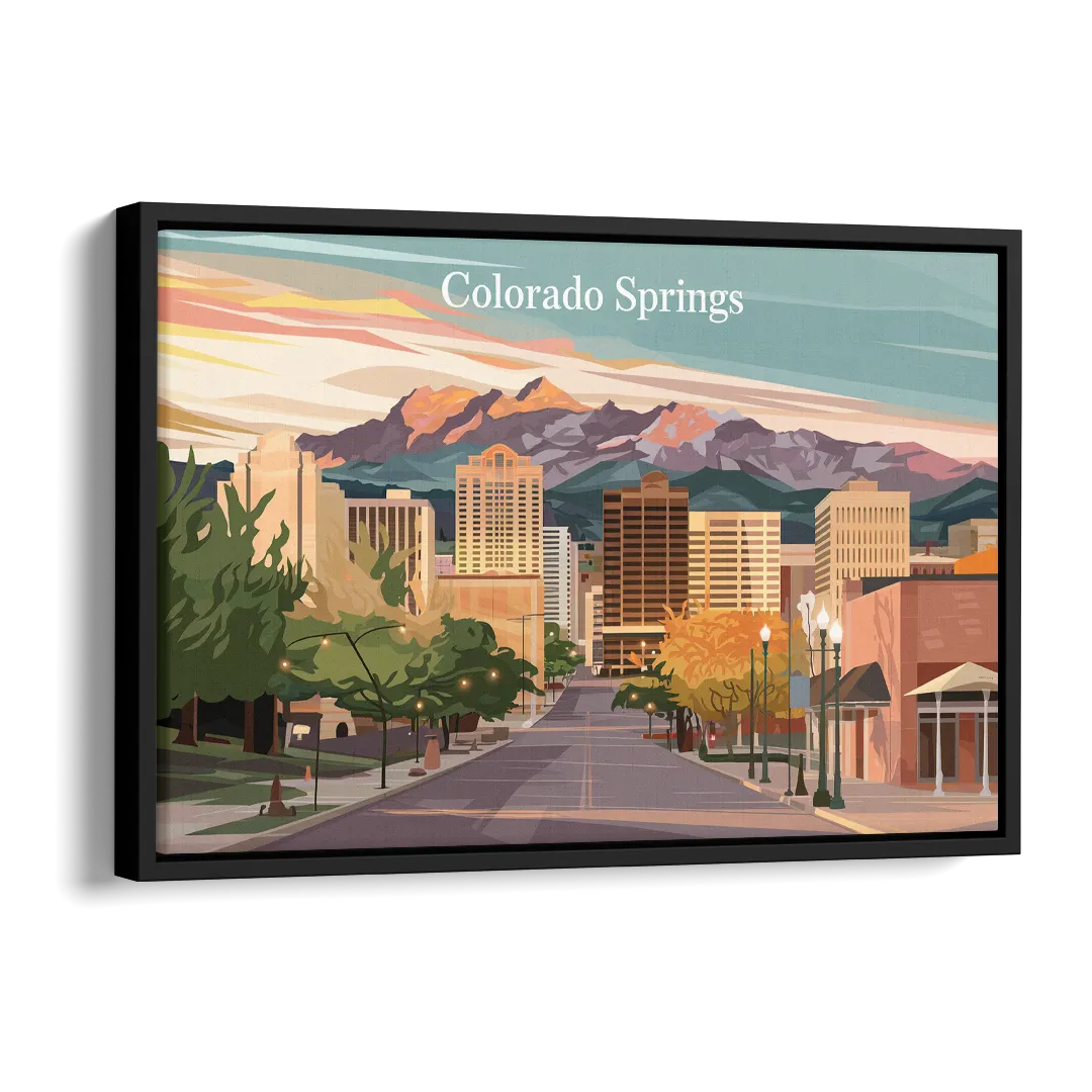 Colorado Springs Downtown Charm Side - Black Canvas Wall Art
