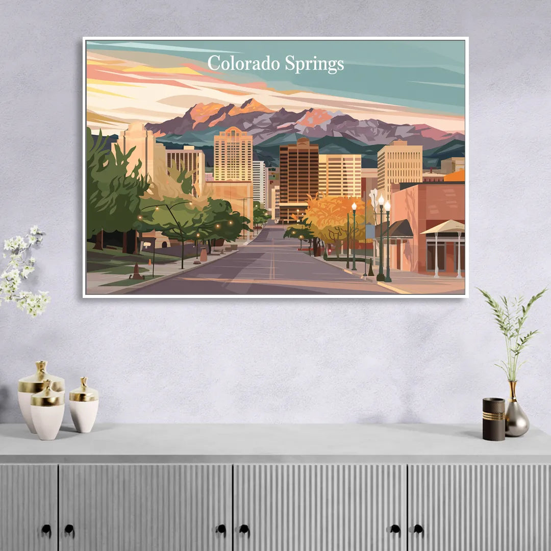 Colorado Springs Downtown Charm Sitting Room - White Canvas Wall Art