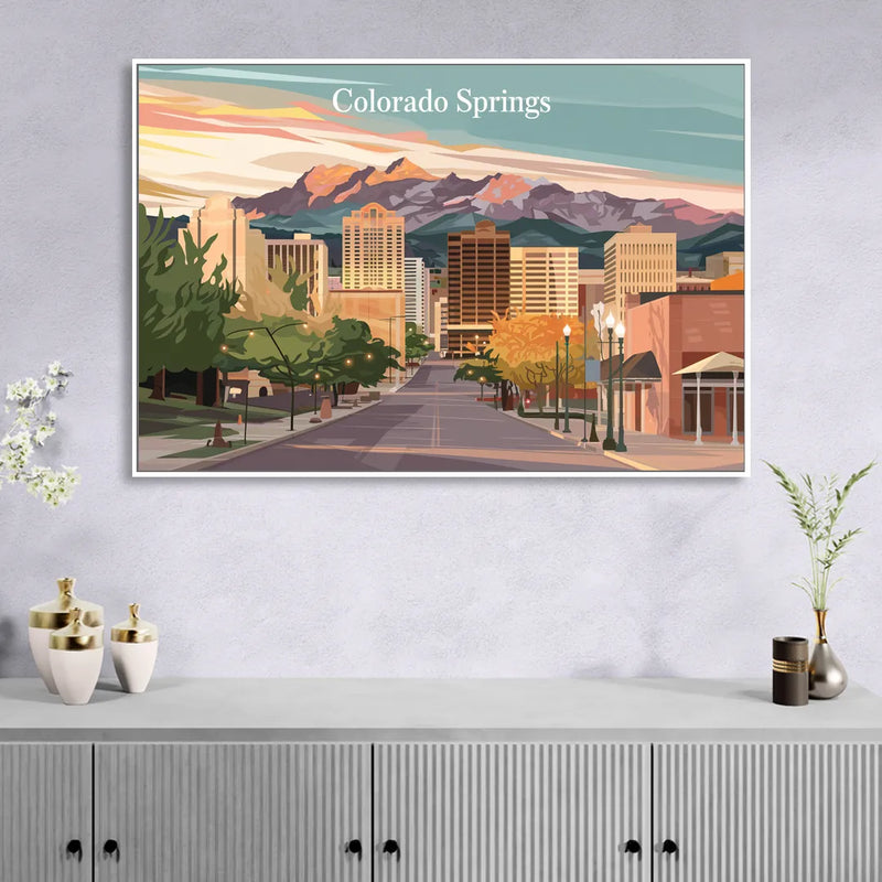 Colorado Springs Downtown Charm Sitting Room - White Canvas Wall Art