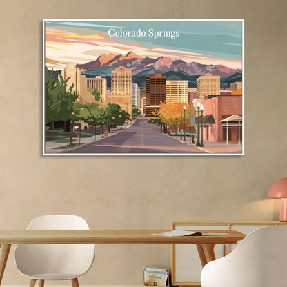 Colorado Springs Downtown Charm Living Room - White Canvas Wall Art