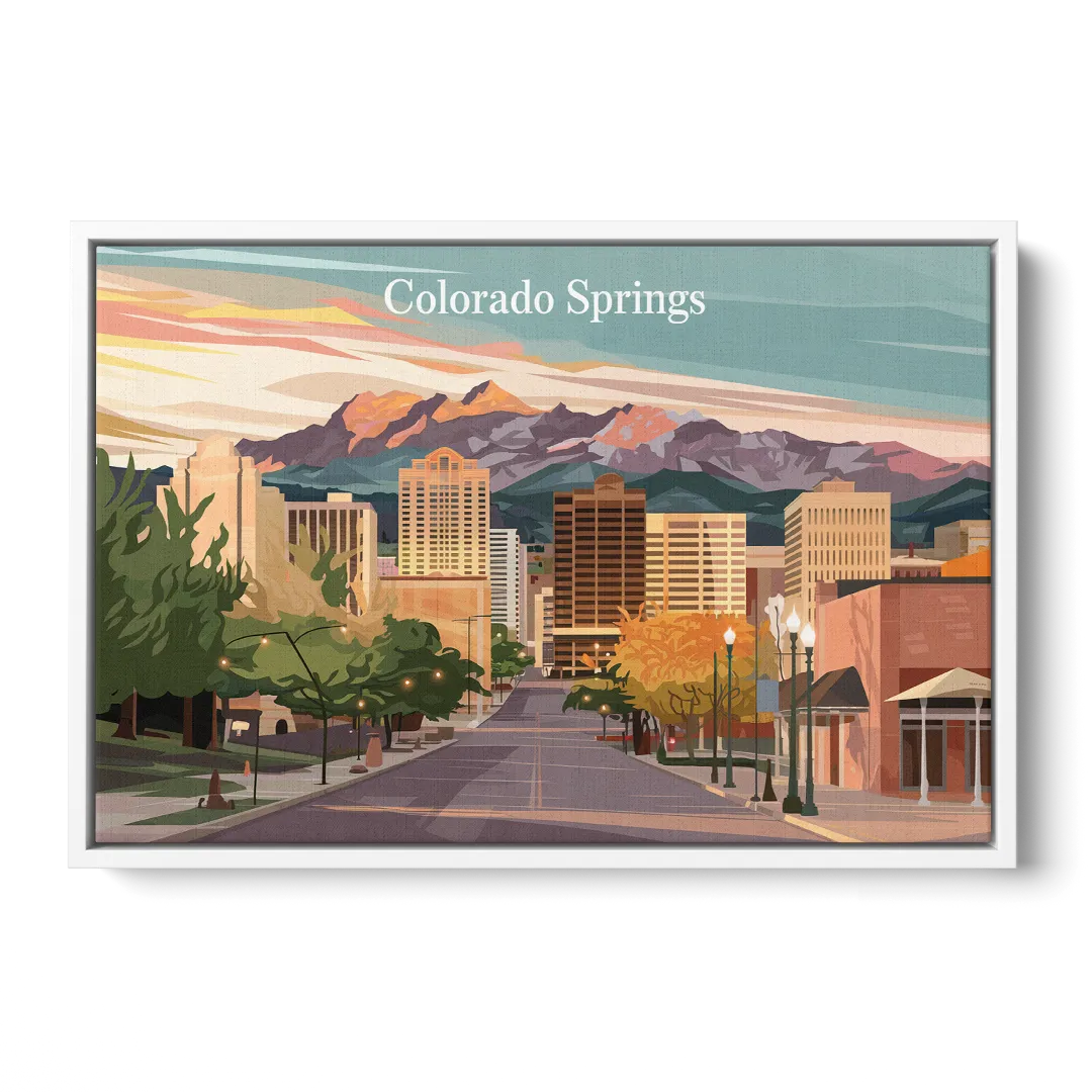 Colorado Springs Downtown Charm Front - White Canvas Wall Art