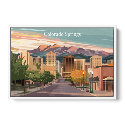 Colorado Springs Downtown Charm Front - White Canvas Wall Art