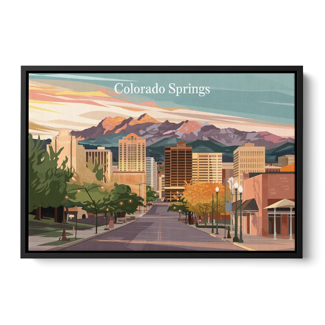 Colorado Springs Downtown Charm Front - Black Canvas Wall Art
