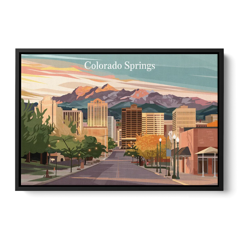 Colorado Springs Downtown Charm Front - Black Canvas Wall Art