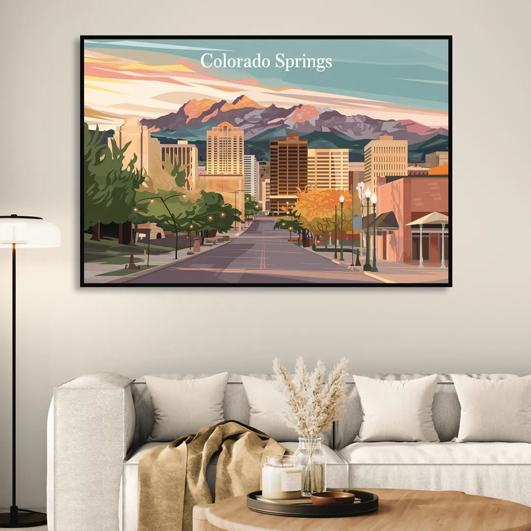 Colorado Springs Downtown Charm Sitting Room - Black Canvas Wall Art