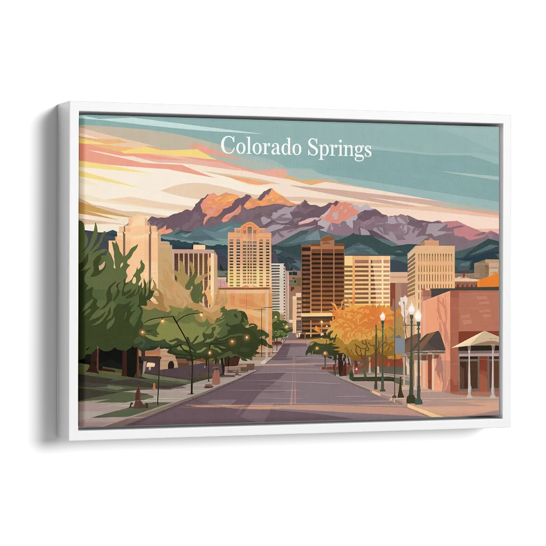 Colorado Springs Downtown Charm Side - White Canvas Wall Art