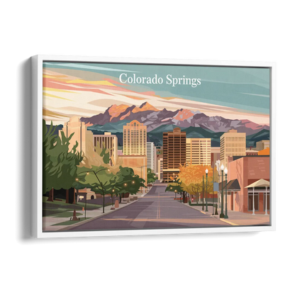 Colorado Springs Downtown Charm Side - White Canvas Wall Art