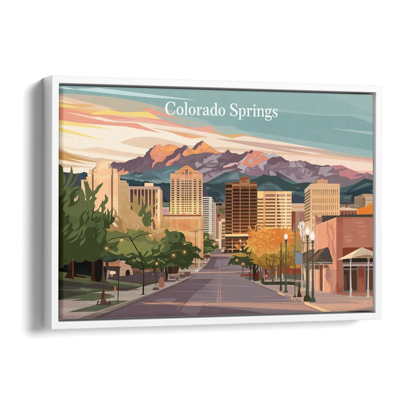 Colorado Springs Downtown Charm Side - White Canvas Wall Art