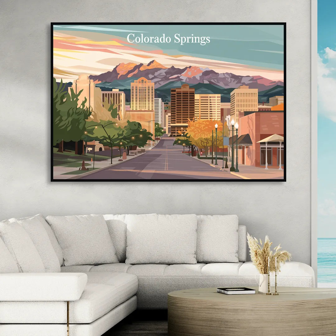 Colorado Springs Downtown Charm Living Room - Black Canvas Wall Art