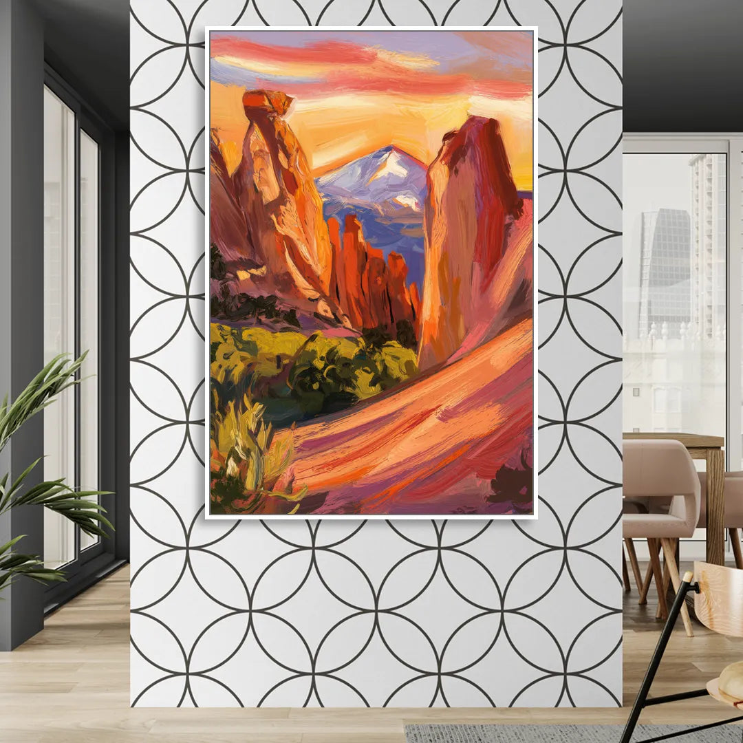 Colorado Springs Mountain View Living Room - White Canvas Wall Art