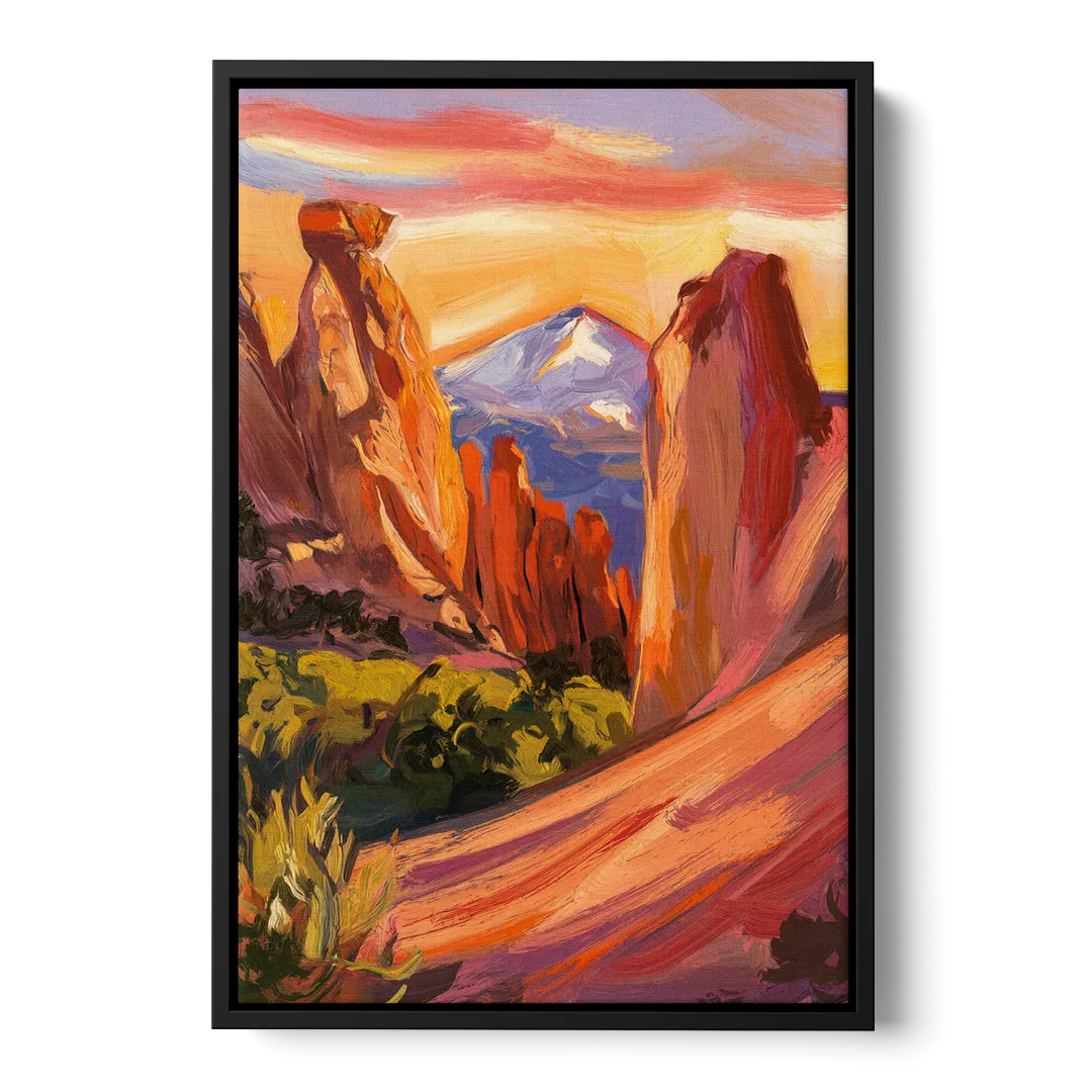 Colorado Springs Mountain View Front - Black Canvas Wall Art