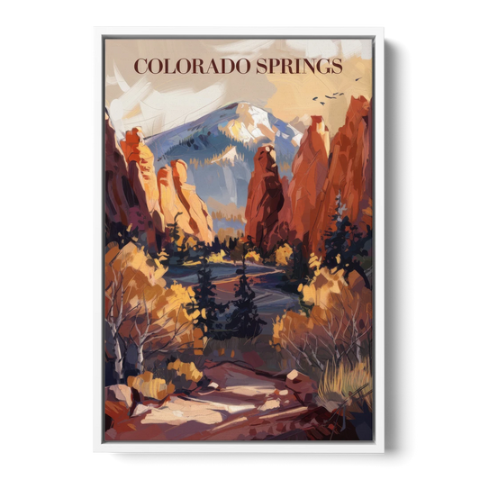 Colorado Springs Nature Escape - White Framed Canvas Wall Art - Front