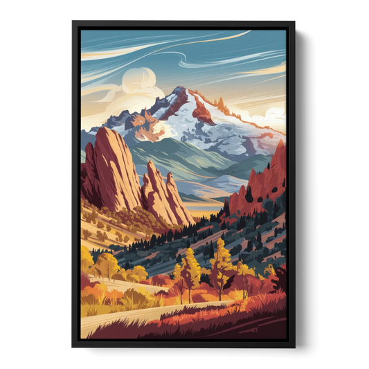 Colorado Springs Pikes Peak Panorama - Black Framed Canvas Wall Art - Front