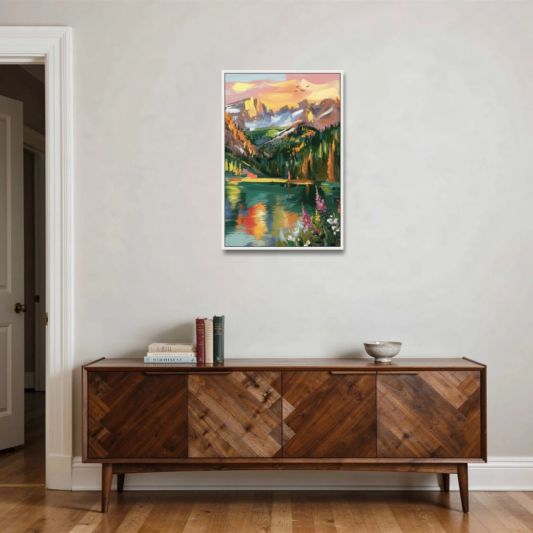 Colorado Springs Rocky Mountain Beauty - White Framed Canvas Wall Art - Coffee Table - 24x36