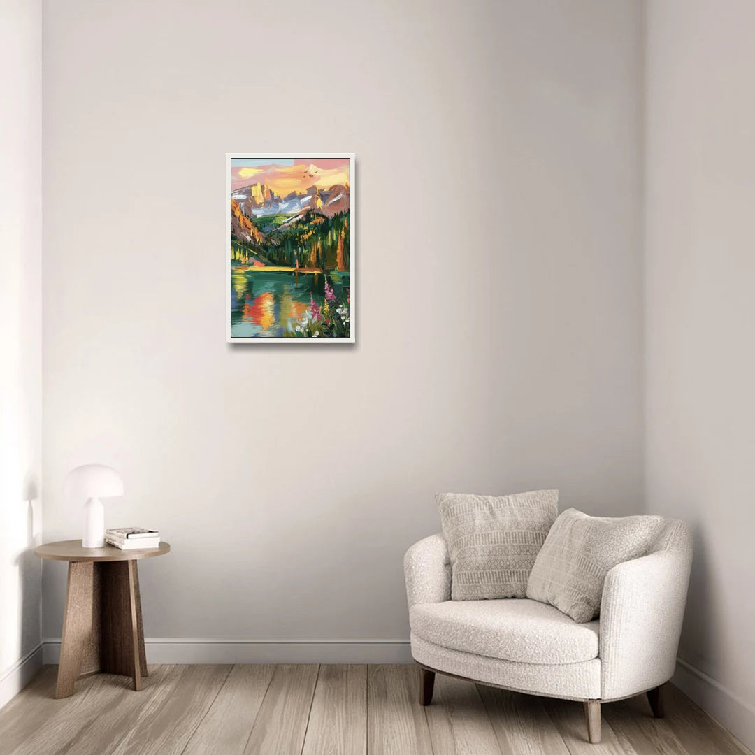 Colorado Springs Rocky Mountain Beauty - White Framed Canvas Wall Art - Sofa - 16x24