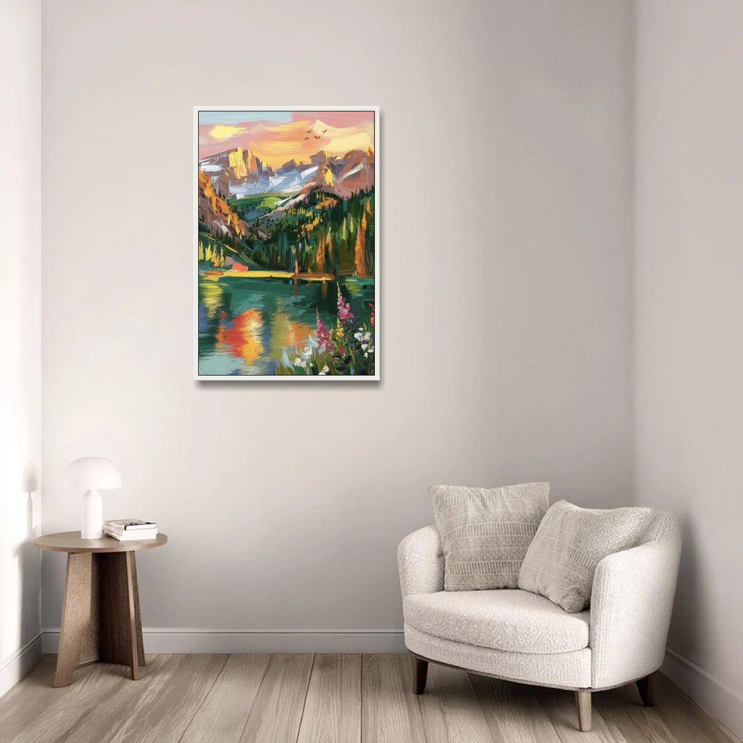 Colorado Springs Rocky Mountain Beauty - White Framed Canvas Wall Art - Sofa - 24x36