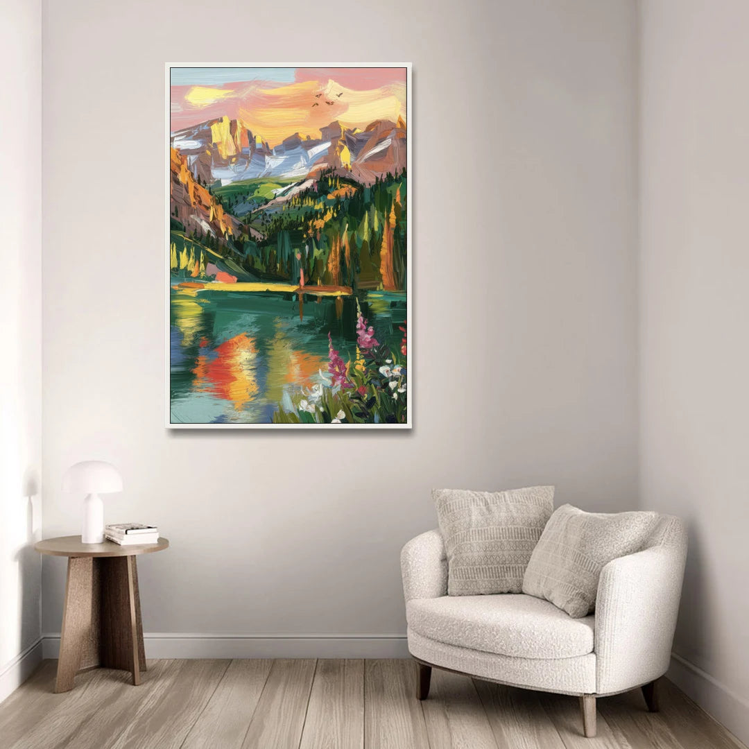 Colorado Springs Rocky Mountain Beauty - White Framed Canvas Wall Art - Sofa - 32x48