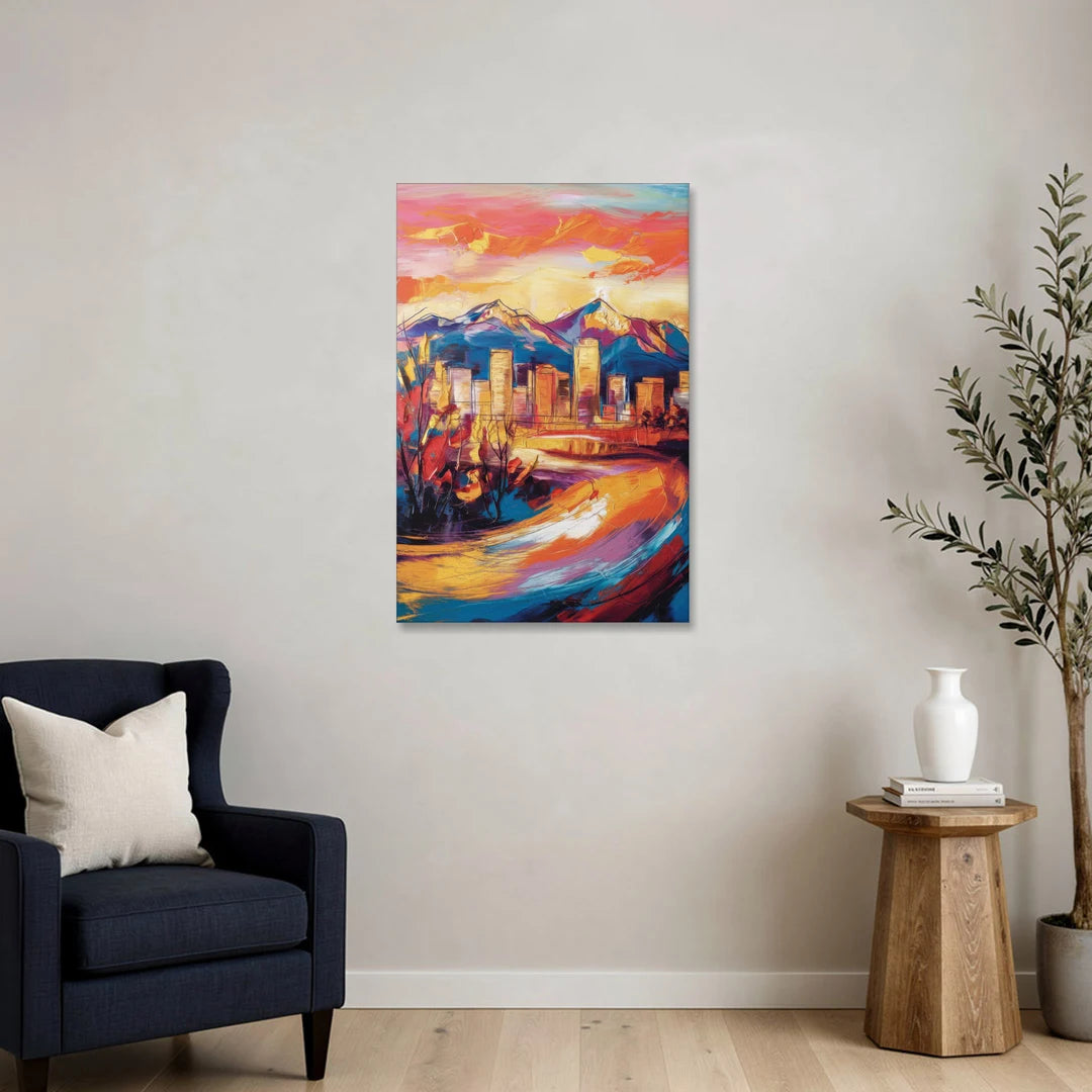 Colorado Springs Skyline Sunset - Canvas Wall Art - Sofa - 24x36